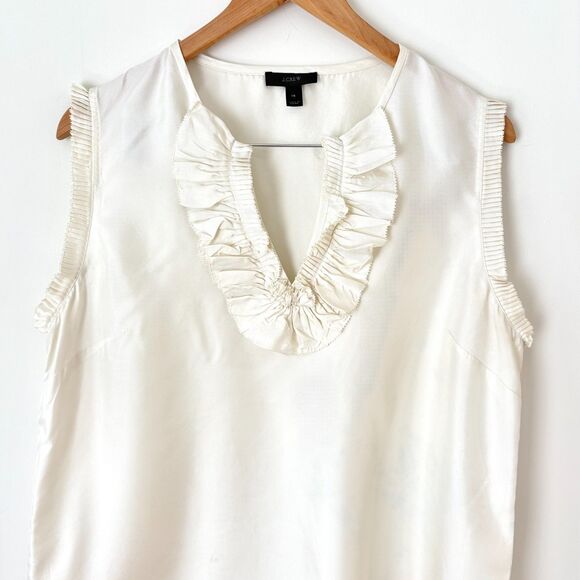 J. Crew Silk Ruffled Top Size 14 Ivory White Sleeveless Classic Preppy Feminine - Picture 2 of 7